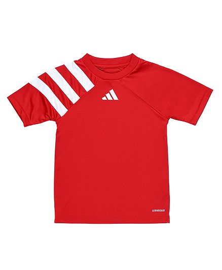 Adidas Kids Knitted Raglan Half Sleeves T-Shirt Logo Print - Red