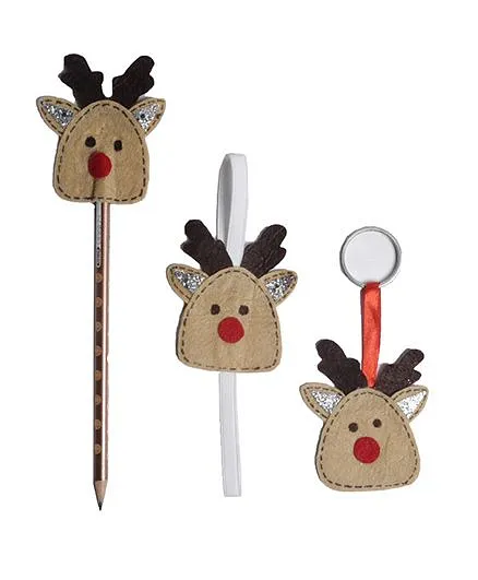 Li'll Pumpkins Reindeer Set 3 Pencil Topper Book Mark & Key Chain - Brown