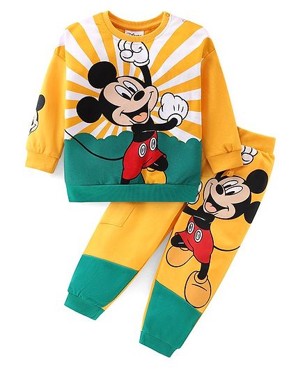 Buy Babyhug Disney Cotton Knit Full Sleeves T-Shirt & Lounge Pants Set With Mickey Mouse Graphics - Yellow for Boys (6-9 Months) Online in India, Shop at FirstCry.com - 17844550