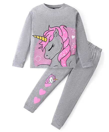 Buy Unicorns Cotton Knit Full Sleeves Sleepy Unicorn Printed Night Suit  Grey Pink for Girls (9-10 Years) Online in India, Shop at 