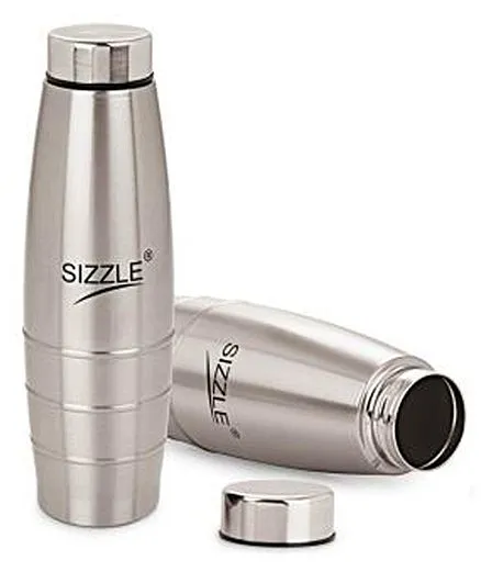 Sizzle Fridge Water Bottle Pack of 2 Silver - 1000 ml