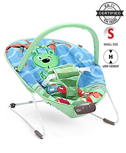 Babyhug Light Weight Comfy Bouncer With Music & Calming Vibrations Animal Print - Blue Green (Without Toys)