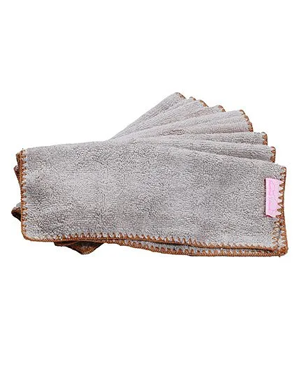 Mumma's Touch Bamboo Baby Face Towel Set of 10 - Beige with Light Brown Border