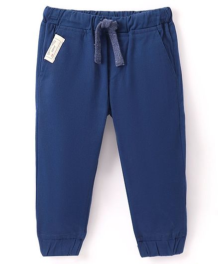 ToffyHouse 100% Cotton Woven Full Length Solid Joggers - Navy