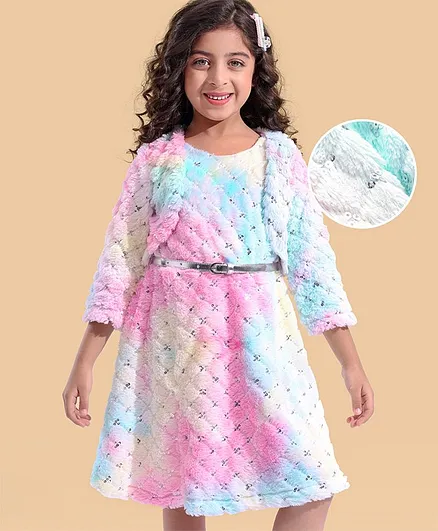 New 6-8Y COS mini me long a-line abstract pink/white hot dress