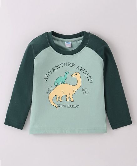 Tango Single Jersey Knit Raglan Sleeves T-Shirt With Dino Print - Sea Green