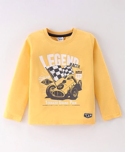 Tango Single Jersey Knit Full Sleeves T-Shirt with Car Print - Light Yellow