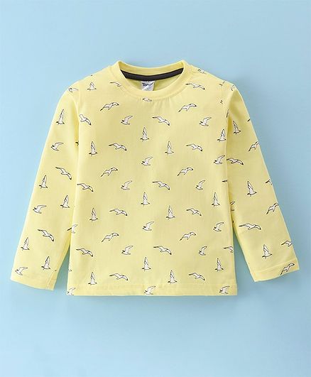 Tango Single Jersey Full Sleeves T-Shirt with Bird Print - Yellow