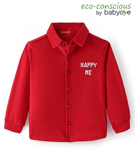 Babyoye 100% Cotton Interlock Knit With Eco Jiva Finish Text Printed Full Sleeves Solid Color Shirt - Red