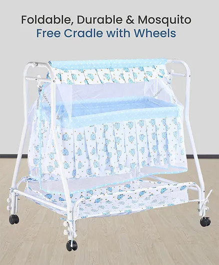 Baby Cradle with Mosquito Net Wheel Blue Online in India, Buy