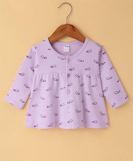 Tango Interlock Knit Full Sleeves Frock With Kitten Print - Mauve