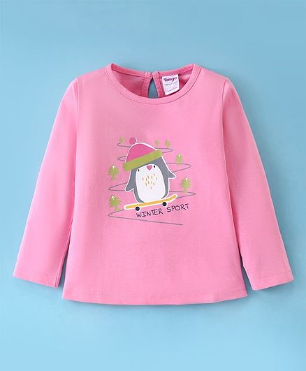 Tango Single Jersey Knit Full Sleeves T-Shirt with Penguin Print - Pink