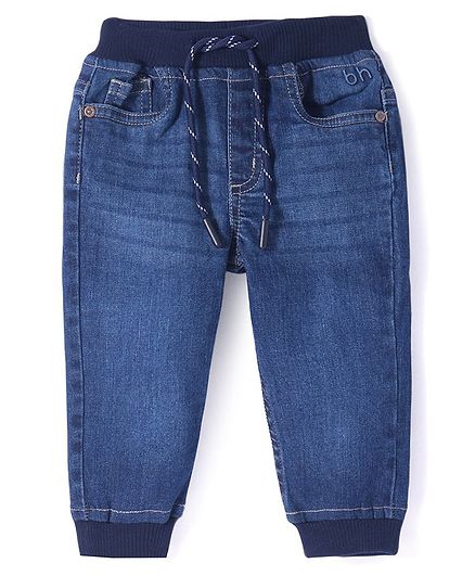 Babyhug Denim Full Length With Stretch Jeans Solid Colour - Blue