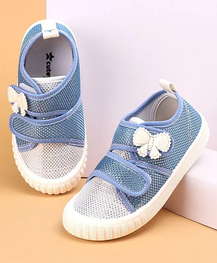 Cute Walk by Babyhug Velcro Closure Causal Shoes with Butterfly Applique - Blue