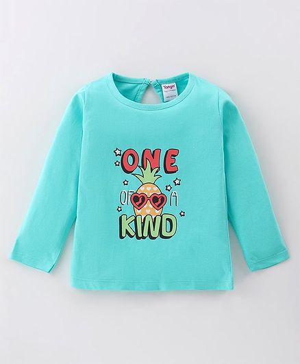 Tango Single Jersey Knit Half Sleeves T-Shirt with Text & Pineapple Print - Sea Green