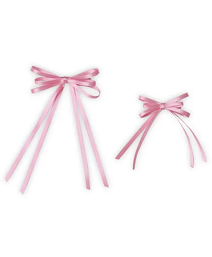 Arendelle Set of 2 Mother Daughter Coordinating Long Tail Hair Bows - Pink