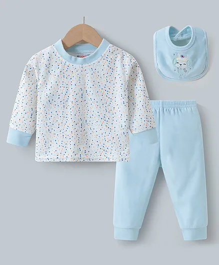 Kookie Kids Full Sleeves Winter Wear Suit with Bib Polka Dot Print  - Blue