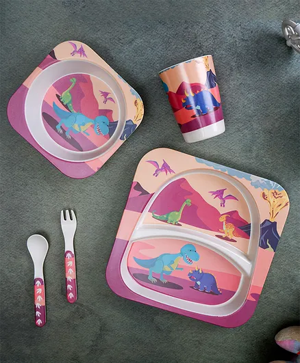 The Bamboo Co Bamboo Kids/Baby Feeding/Dinner Set of 5- T Rex