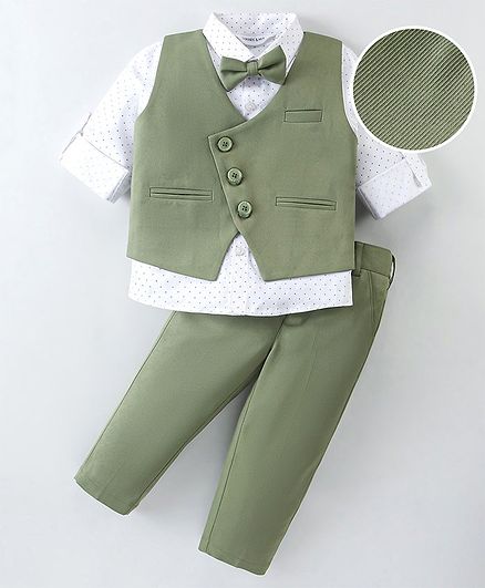 Mark & Mia Full Sleeves Printed 3 Piece Party Suit with Bow - Green & White