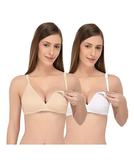 Fabme Seamless Nursing Bra With Moulded Cups Pack of 2 - White & Beige