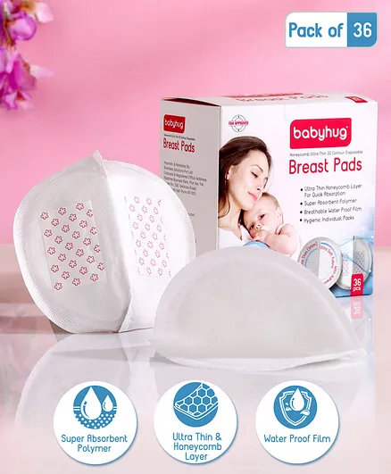 Babyhug 3D Contoured Disposable Breast Pads - Pack of 36 (Product Packaging May Vary)