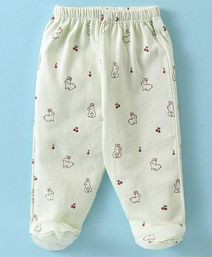 Tango Interlock Knit Full Length Bootie Leggings with Rabbit Print - Green