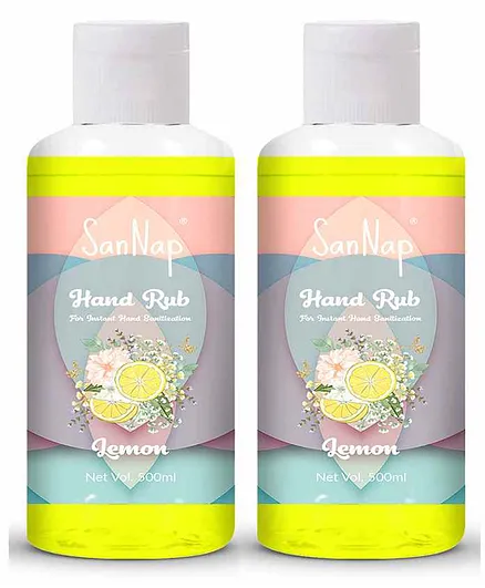 SanNap Instant Hand Sanitizer for Virus And Gem Protection Lemon Fragrance Pack of 2 - 500 ml Each