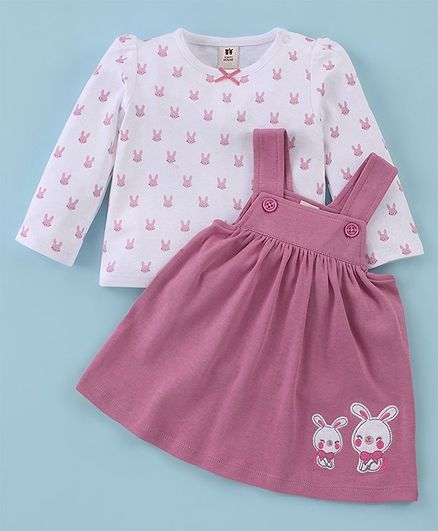 ToffyHouse Cotton Knit Full Sleeves T-Shirt With Frock Bunny Print - Pink