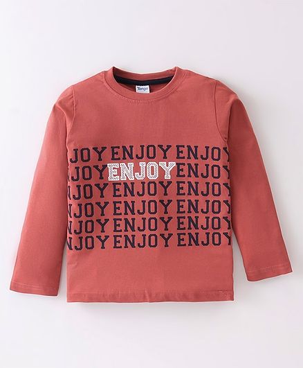 Tango Single Jersey Knit Full Sleeves T-Shirt with Text Print - Maroon