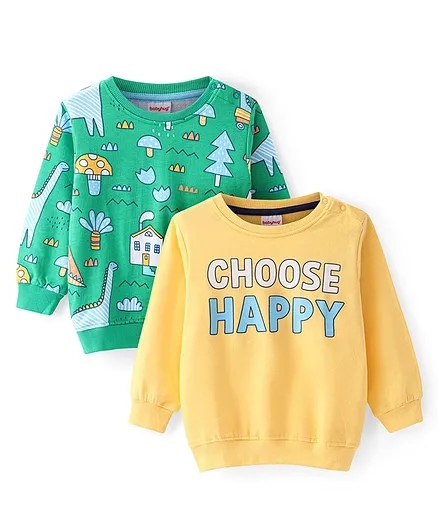 Buy Babyhug Cotton Knit Full Sleeves Sweatshirts With Dino Text Print  Pack of Green Yellow for Boys (3-6 Months) Online in India, Shop at 