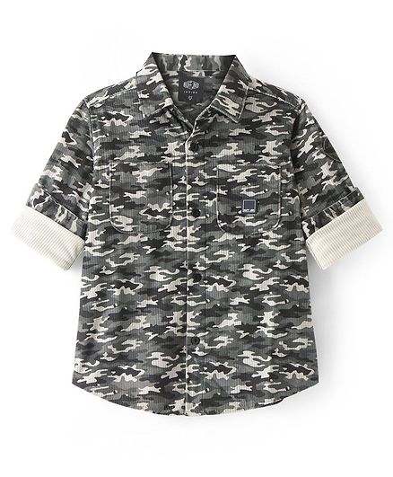 Ruff Cotton Woven Full Sleeves Camouflage Printed Shirt - Olive Grey