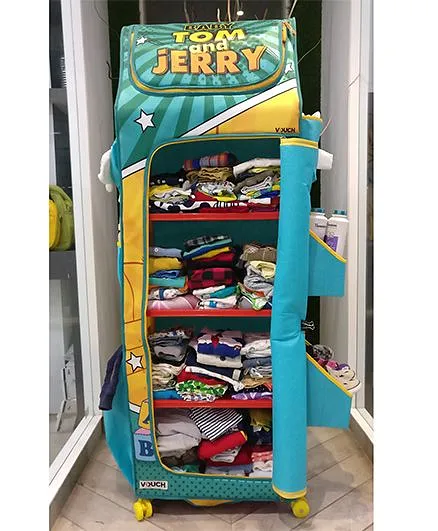 Tom & Jerry 4 Shelf Folding Wardrobe - Blue