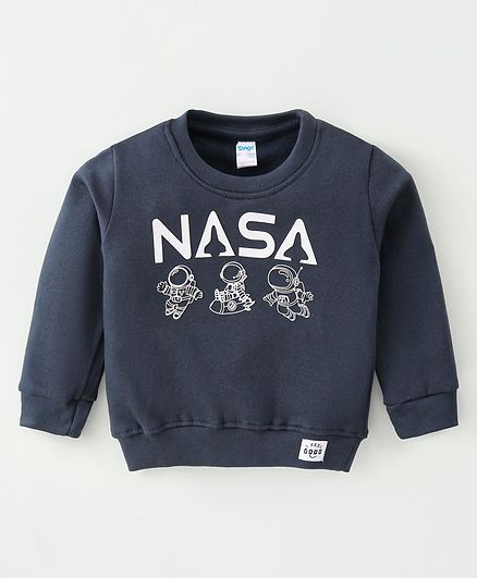 Tango Fleece Full Sleeves Winter T-Shirt NASA Print - Navy Blue