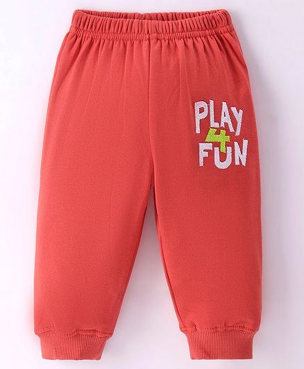 Tango Full Length Fleece Pant with Text Embroidered - Red