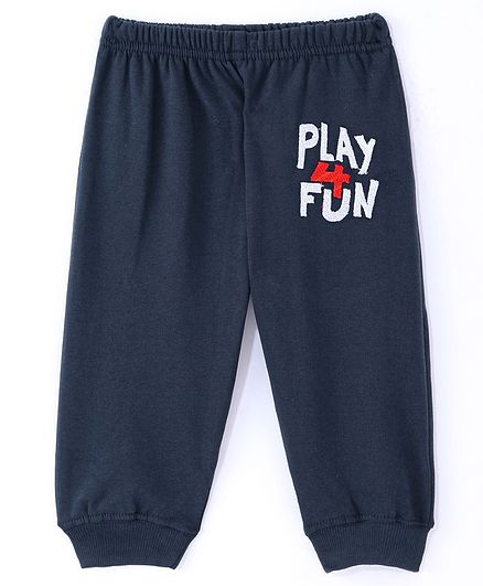 Tango Full Length Fleece Pant with Text Embroidered - Navy