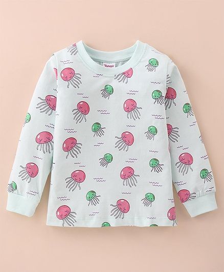 Tango Single Jersey Knit Half Sleeves T-Shirt with Jelly Fish Print - Green