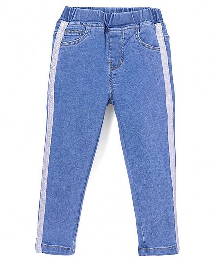 Babyhug Denim Full Length Stretchable Solid Color Jegging- Blue