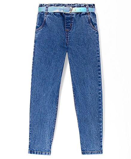 Arias Cotton Woven Full Length Solid Denim Jeans With Belt - Royal Blue