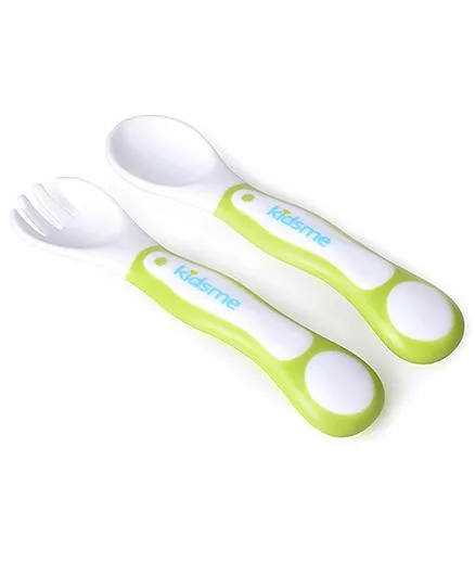 Kidsme My First Spoon And Fork Set  - Lime Green White
