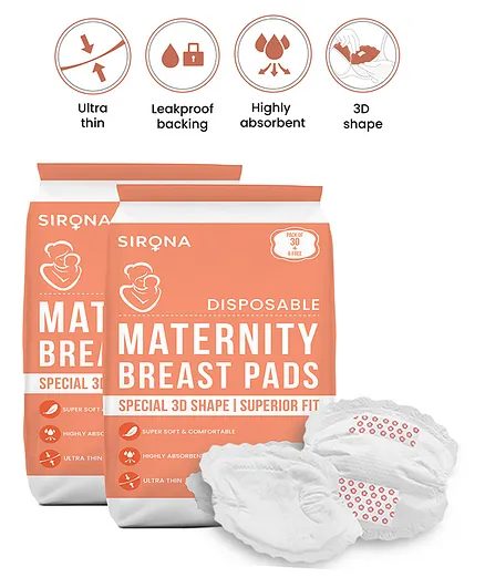 Sirona FDA Approved Premium Disposable Maternity Breast Pads Pack of 2 - 36 Pads Each