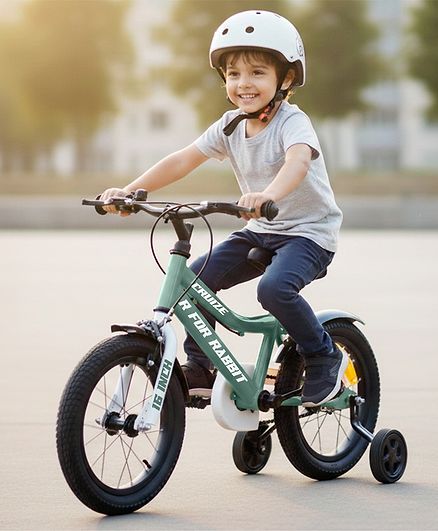 R for Rabbit Cruize Bicycle for Kids 16T Inch Cycle with Training Wheels for 4 to 7 Years Baby Boys & Girls of Upto 40 Kgs Weight Capacity - 90% Installed (Olive Green)
