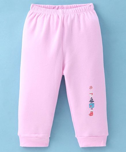 Tango Fleece Full Length Woollen Pants With Christmas Theme   Print - Pink