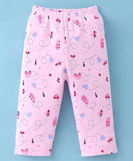 Tango Knit Full Length Fleece and Woollen Pant with Vehicle Print - Pink