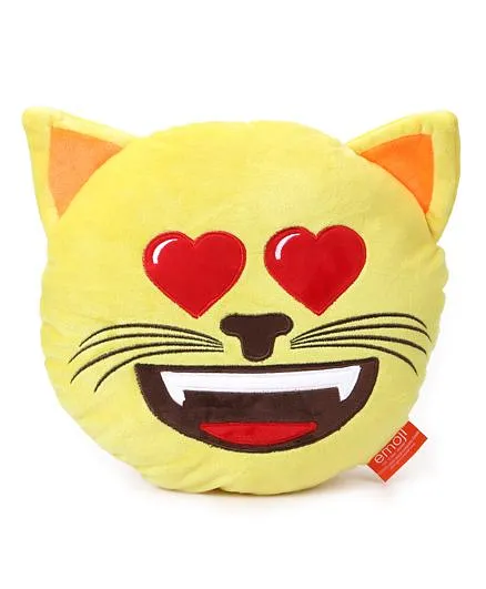 My Baby Excels Emoji Cat In Love Cushion Yellow - 30 cm
