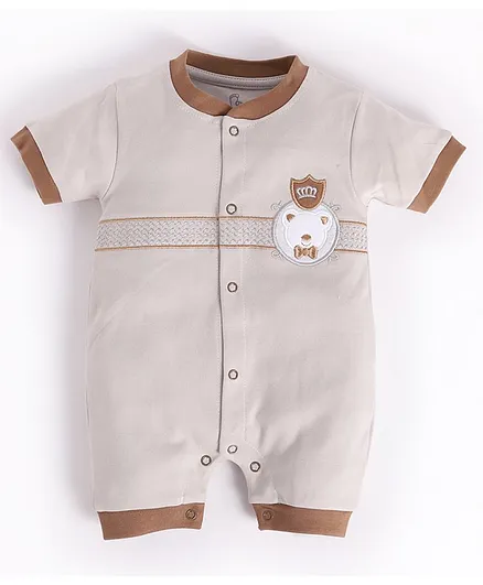 Buy BABY GO Cotton Half Sleeves Teddy Embroidered Romper Grey