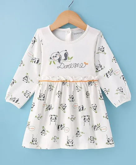 Buy Doreme Cotton Knit Full Sleeves Frock with Panda Print White for  Girls (2-3 Years) Online in India, Shop at 18418556