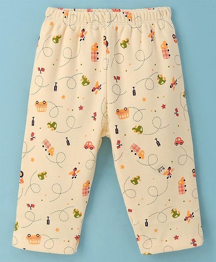 Tango Full Length Fleece & Woollen Pant With Vehicles Print - Light Orange