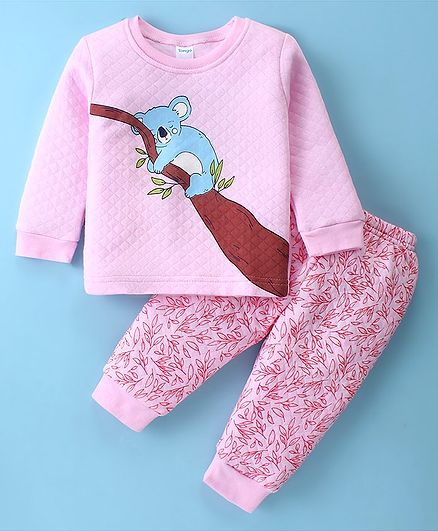 Tango Full Sleeves Winter Wear Suit With Koala Print - Pink