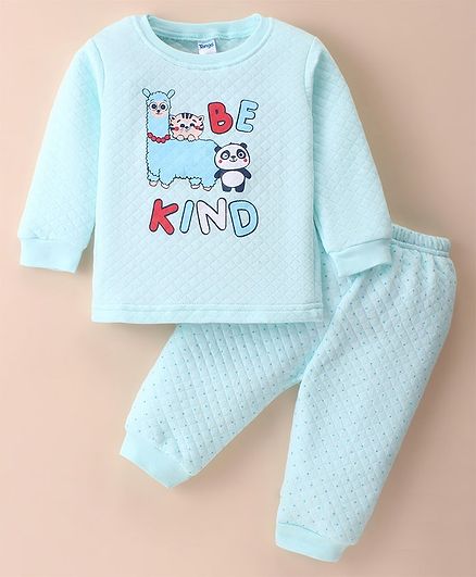 Tango Full Sleeves Winter Wear Suit With Animals Print - Aqua