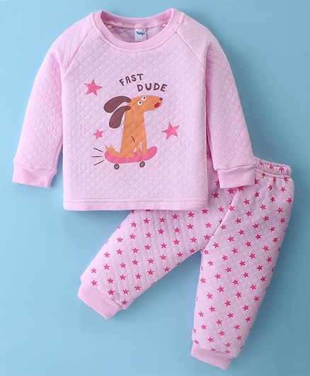 Tango Raglan Sleeves Winter Wear Suit With Puppy Print - Pink